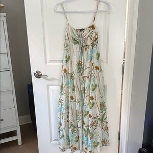 Vineyard Vines Floral Maxi Dress in Cream and Green